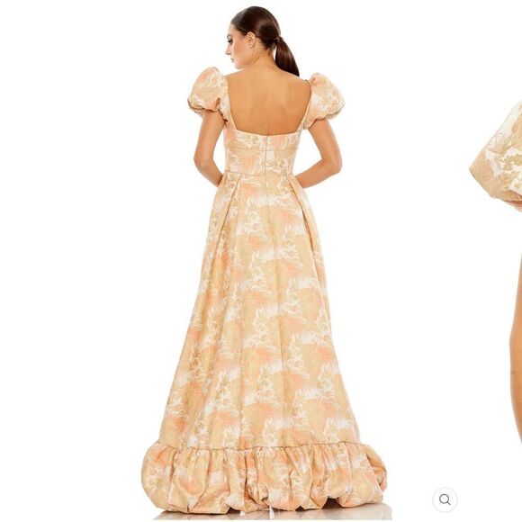 Mac Duggal 68276  Womens FLORAL PRINT PUFF SLEEVE HIGH LOW BROCADE GOWN - Picture 5 of 13